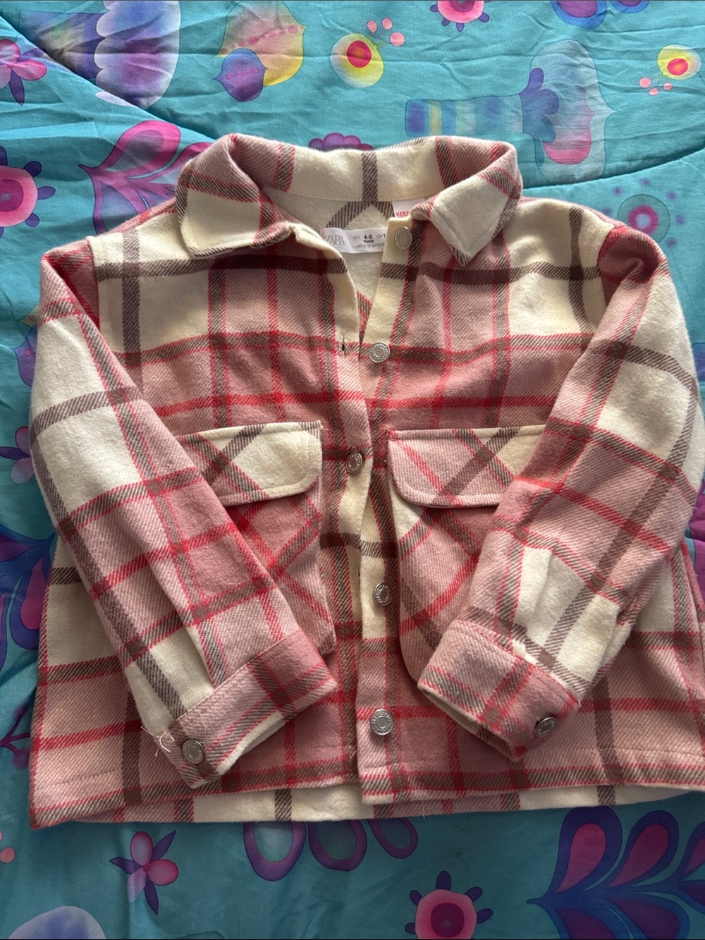 Zara Cream, Pink & Brown Plaid Button-Front Shacket